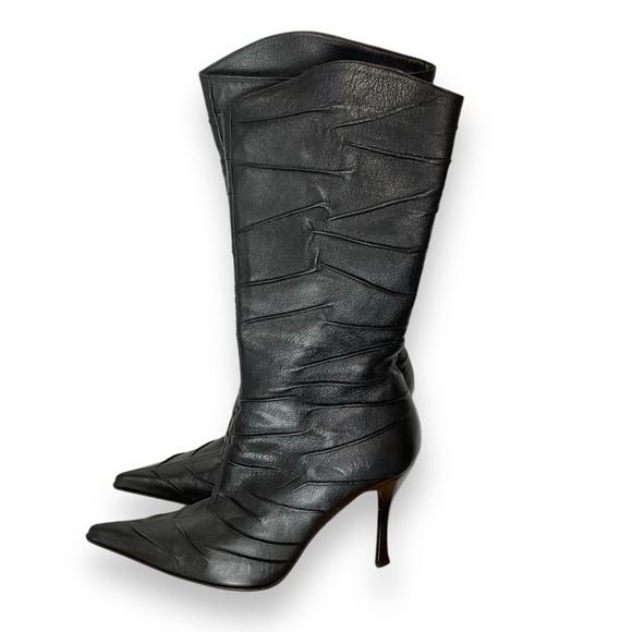 Vintage Shoes - Vintage Sofia Boots Leather Pointy Toe High Heel Heeled Black Mid Calf Size 7